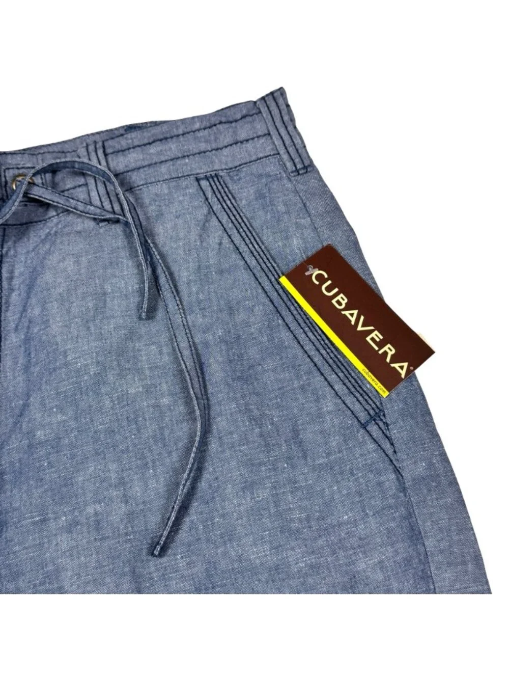 New Cubavera Linen Blend Relaxed Drawstring Pants M 32-34 Chambray Breezy